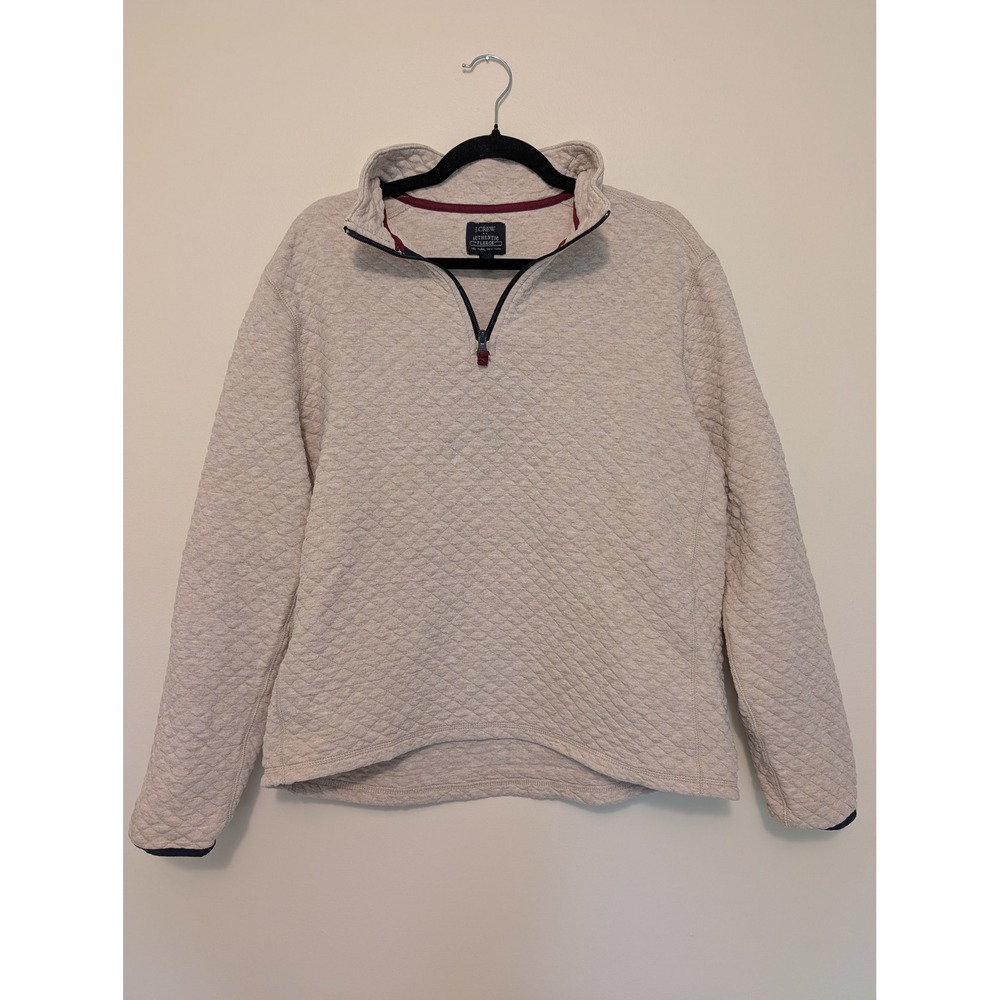 J. Crew Mens Medium Authentic Fleece Quilted Half Zip Sweatshirt Tan Heather